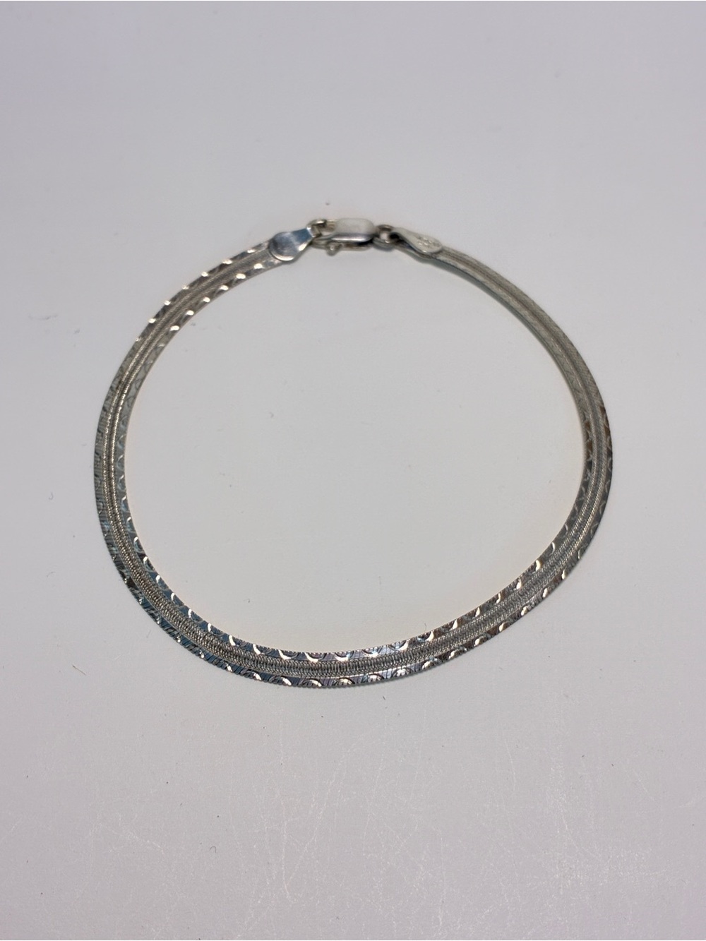 Sterling Silver Herringbone Chain Bracelet - Silver